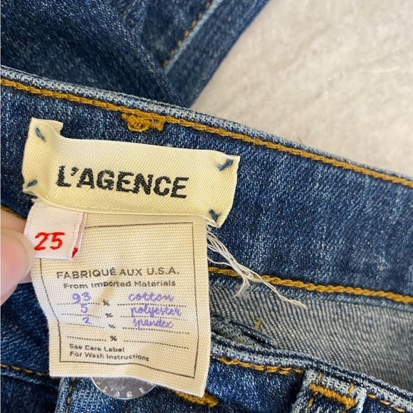 L'AGENCE || Audrina High Rise Straight Distressed Destructed Jeans Blue 25 - Picture 6 of 8